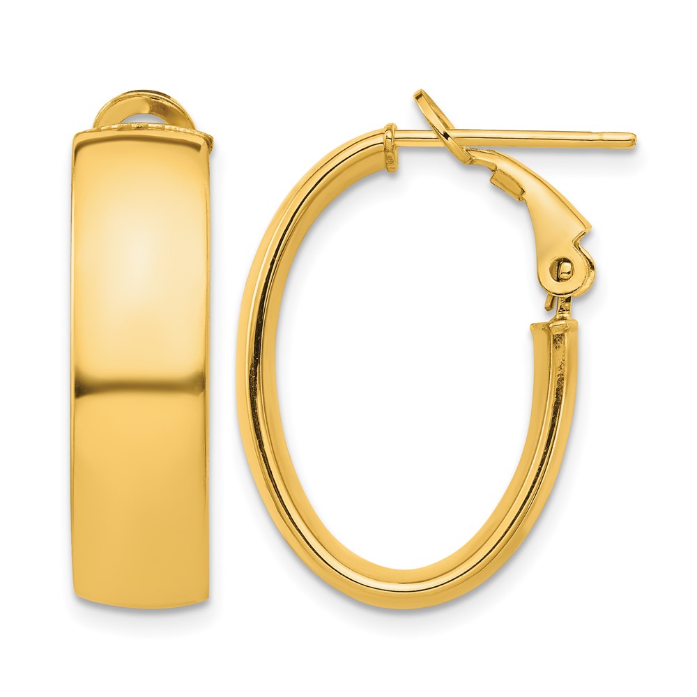 14k High Polished 7mm Omega Back Oval Hoop Earrings (PRE965)