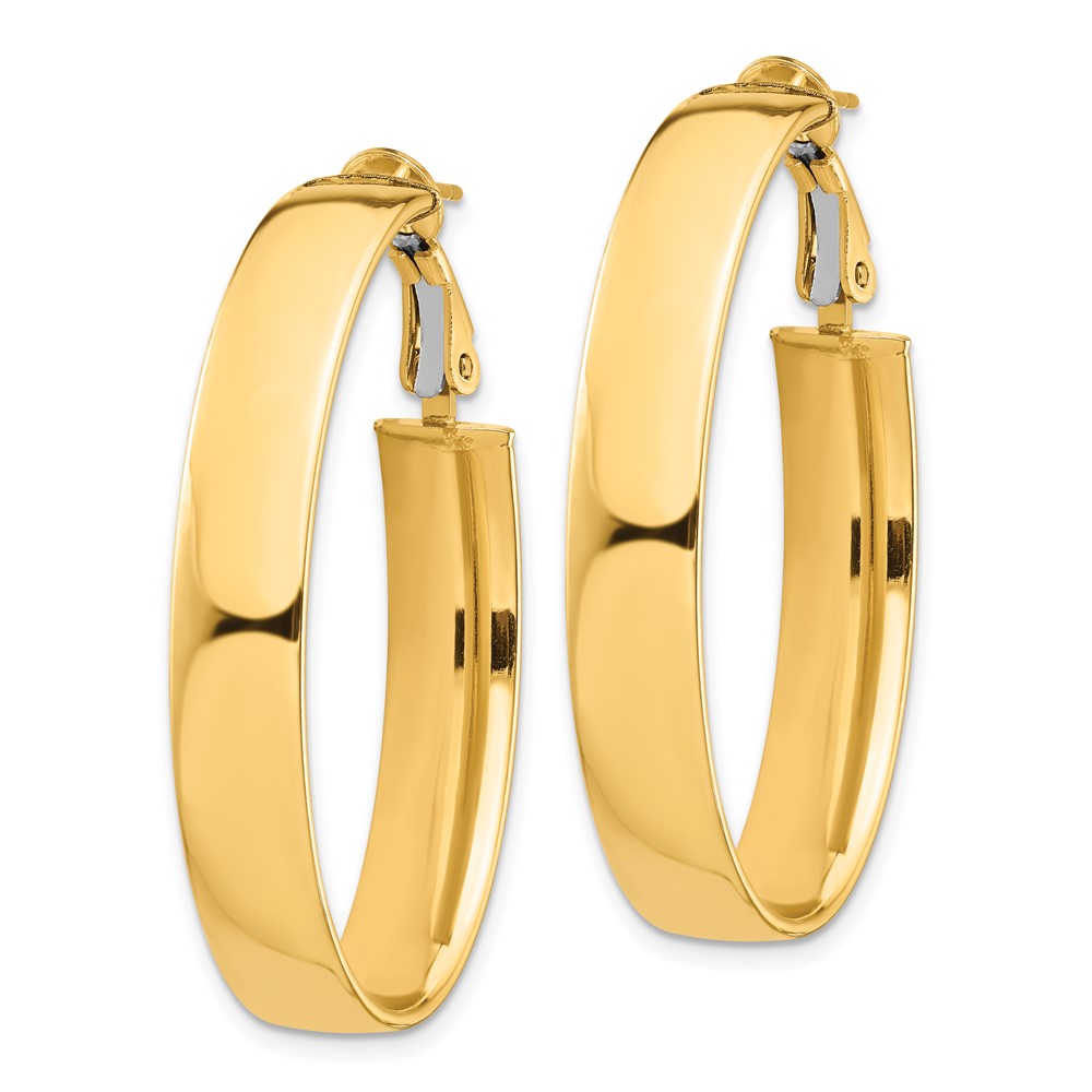 14k High Polished 7mm Omega Back Oval Hoop Earrings (PRE967)