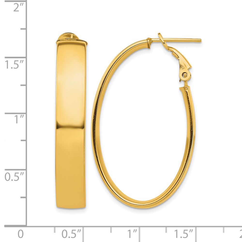 14k High Polished 7mm Omega Back Oval Hoop Earrings (PRE967)