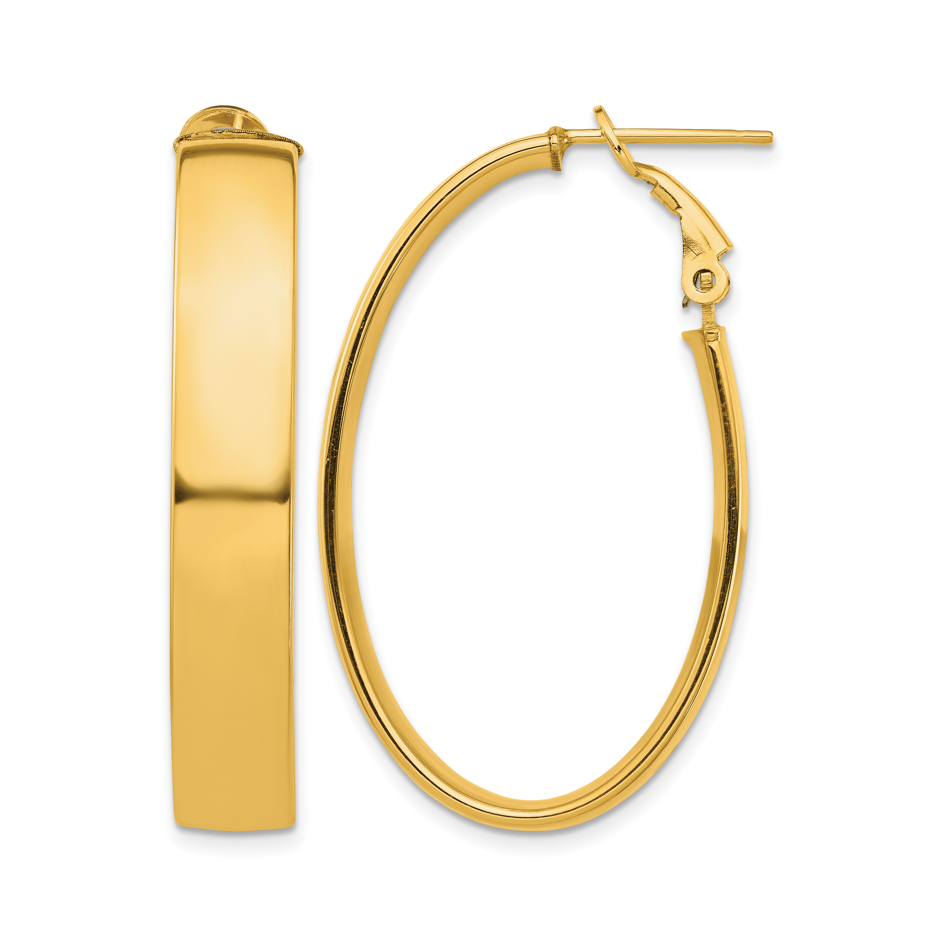 14k High Polished 7mm Omega Back Oval Hoop Earrings (PRE967)