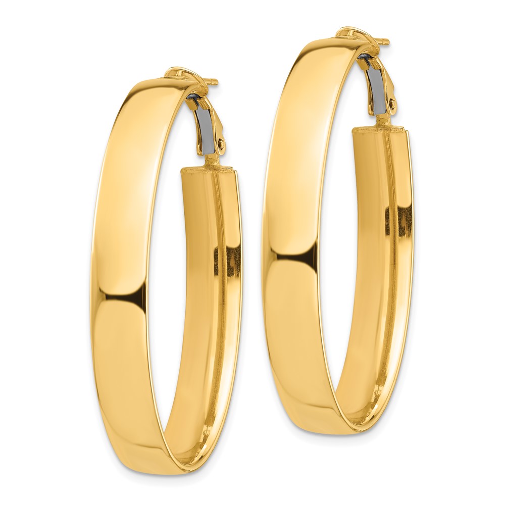 14k High Polished 7mm Omega Back Oval Hoop Earrings (PRE968)