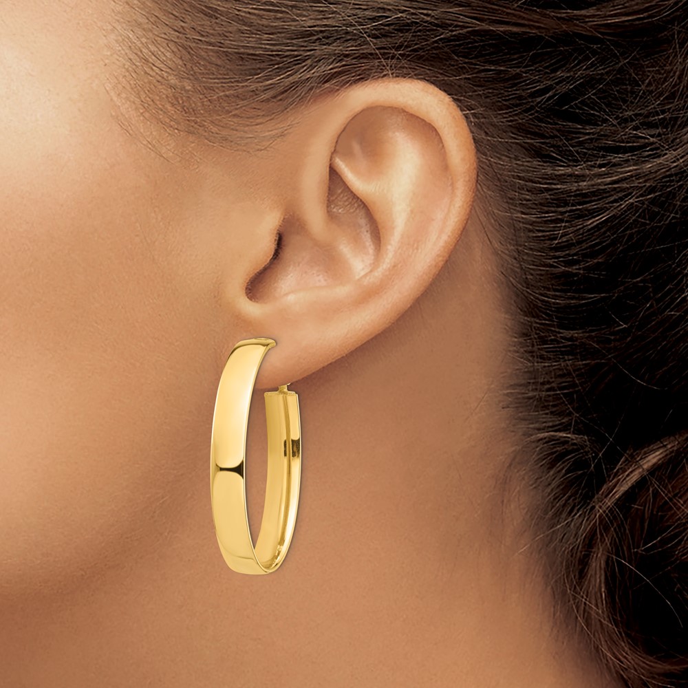 14k High Polished 7mm Omega Back Oval Hoop Earrings (PRE968)