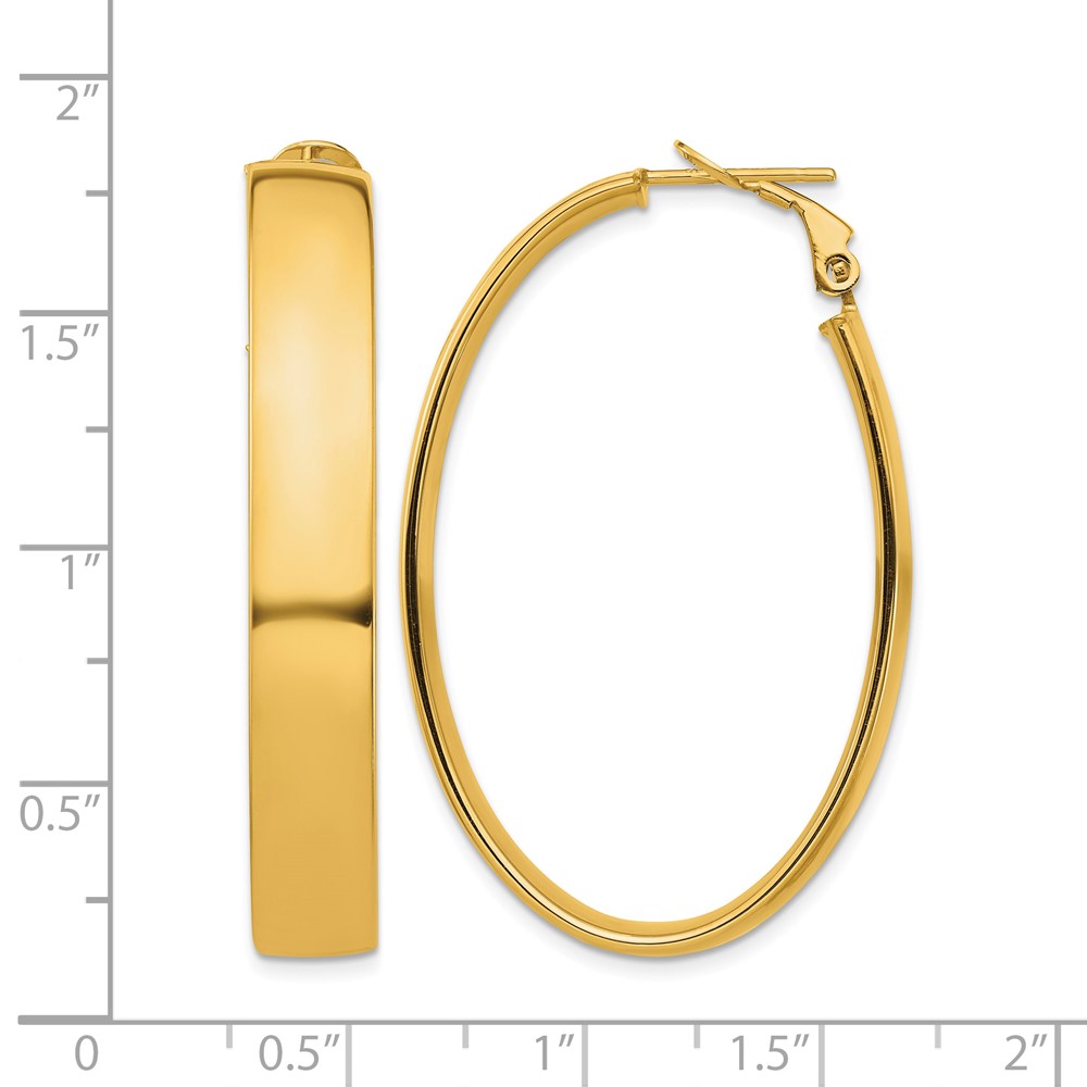 14k High Polished 7mm Omega Back Oval Hoop Earrings (PRE968)