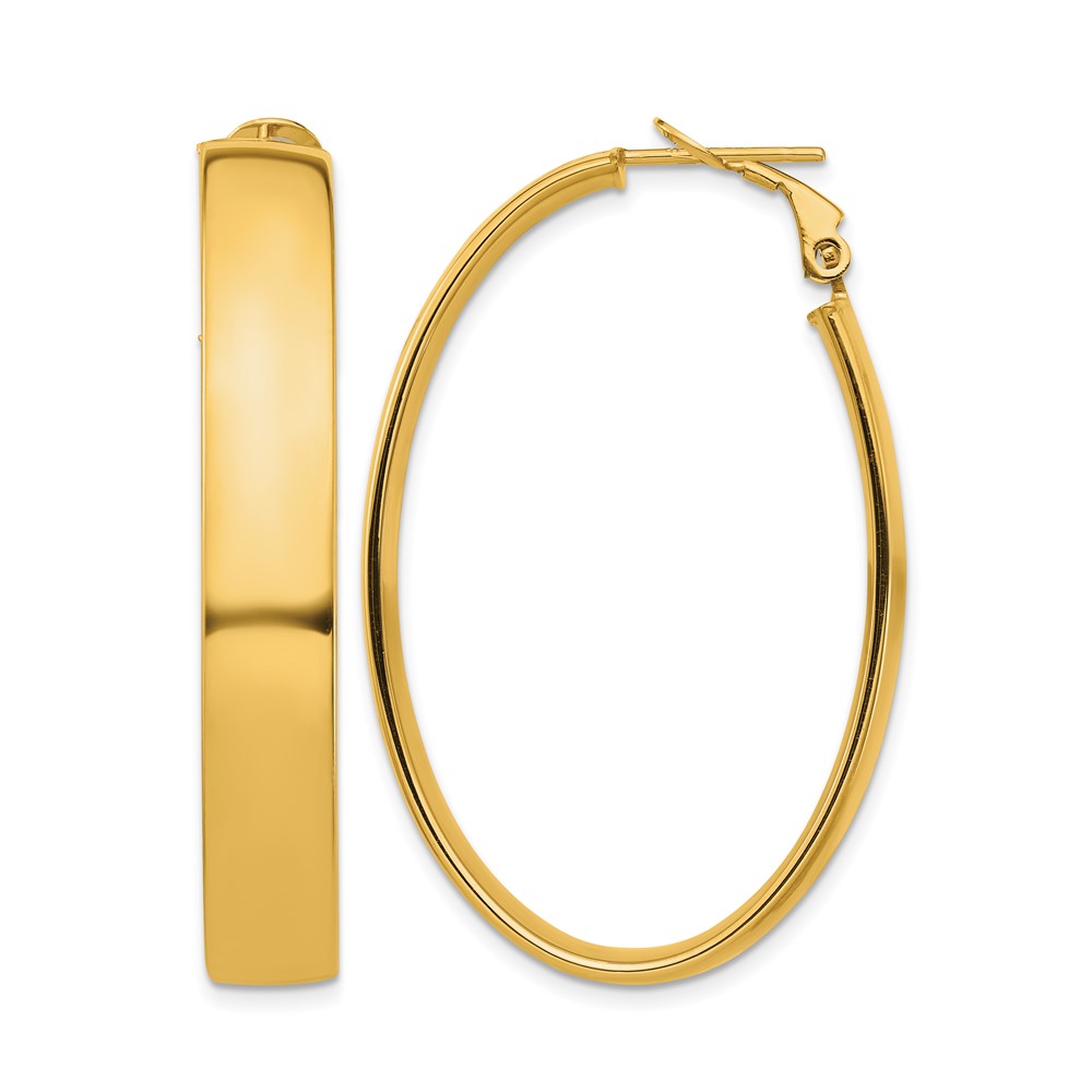 14k High Polished 7mm Omega Back Oval Hoop Earrings (PRE968)