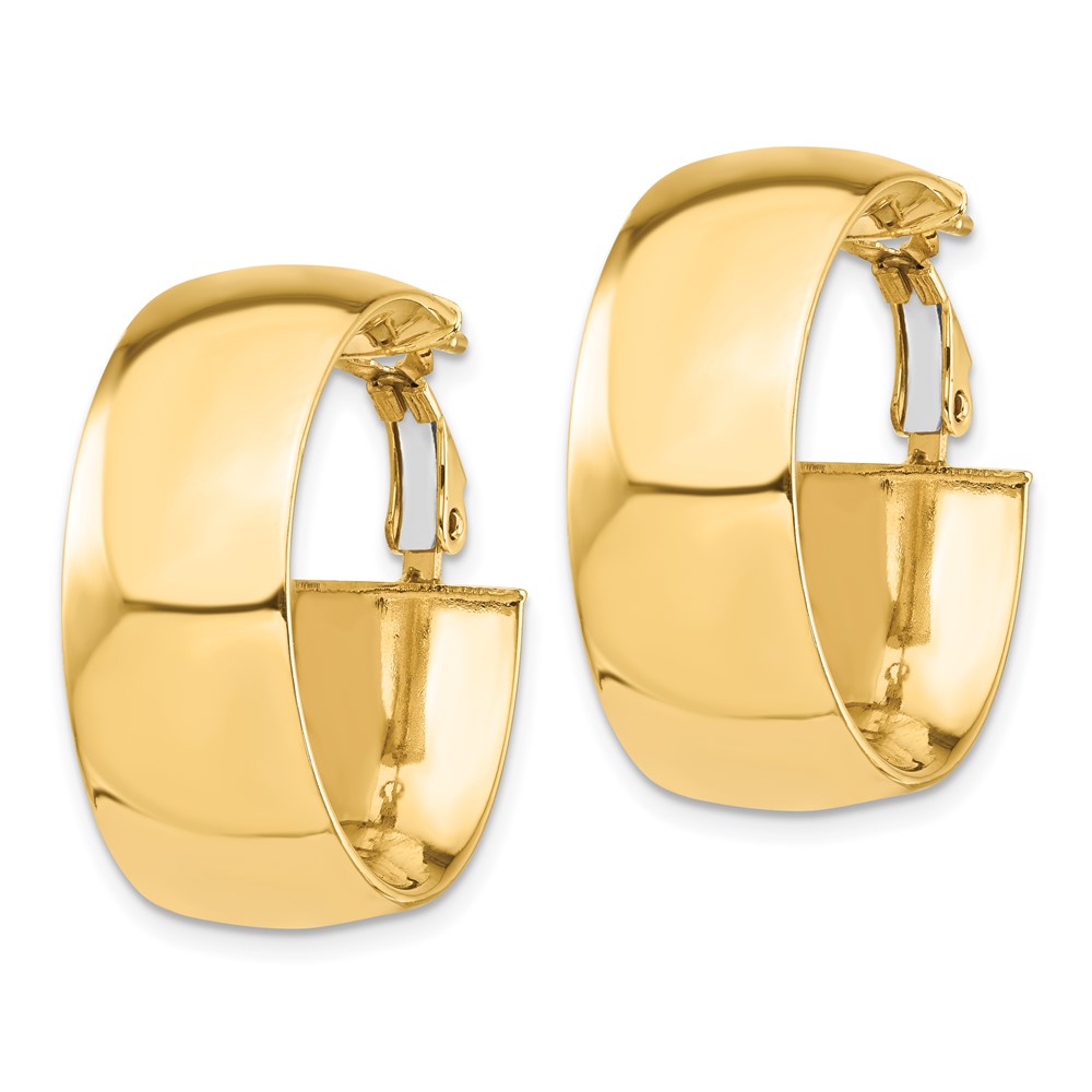 14k High Polished 10mm Omega Back Hoop Earrings (PRE969)