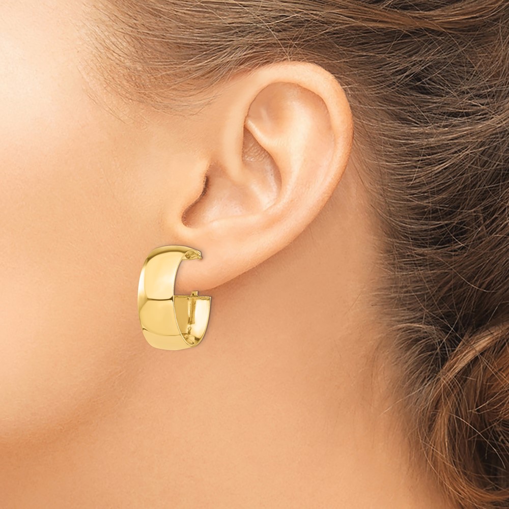 14k High Polished 10mm Omega Back Hoop Earrings (PRE969)