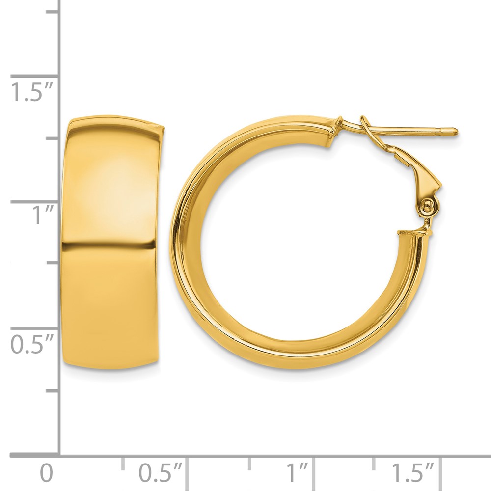 14k High Polished 10mm Omega Back Hoop Earrings (PRE969)