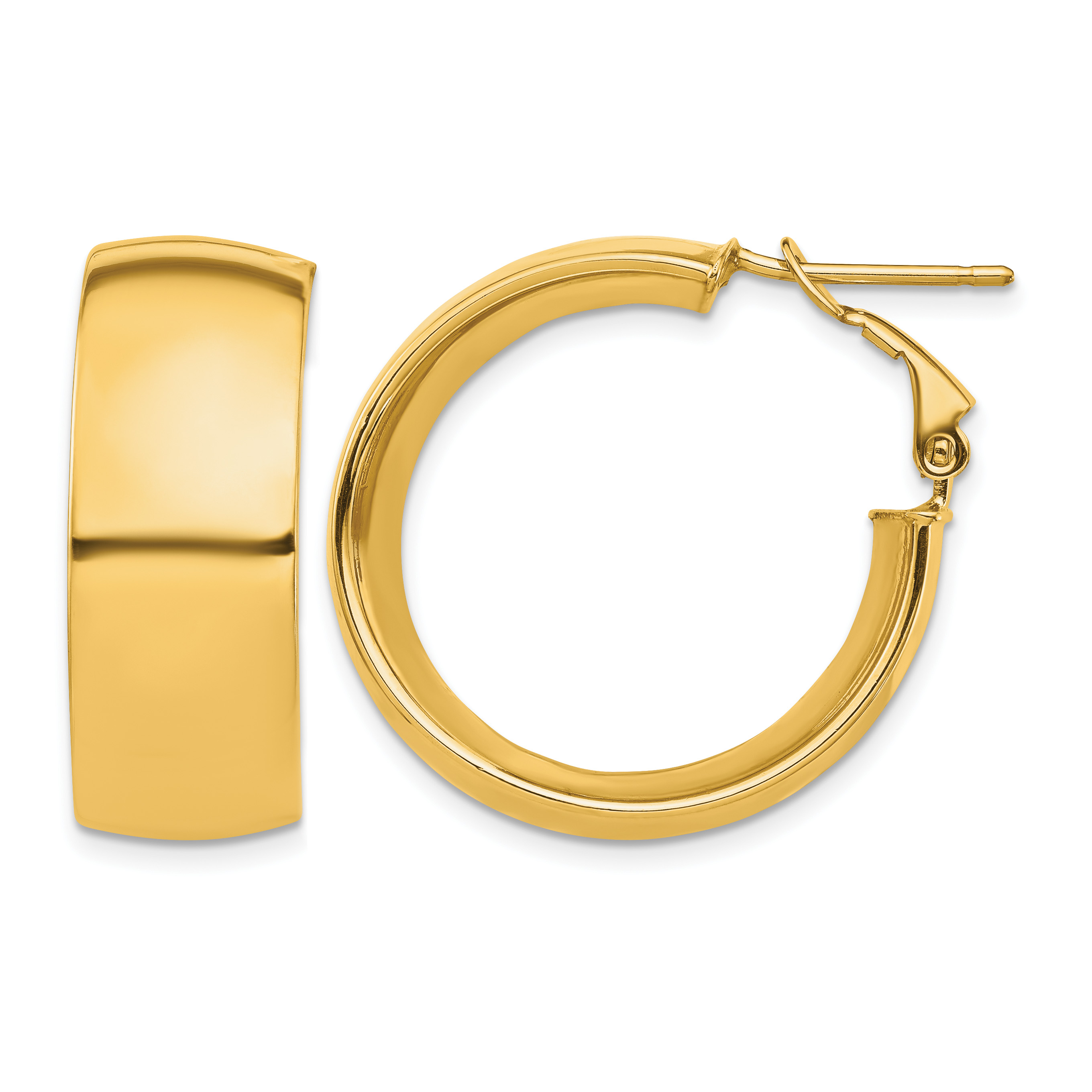 14k High Polished 10mm Omega Back Hoop Earrings (PRE969)