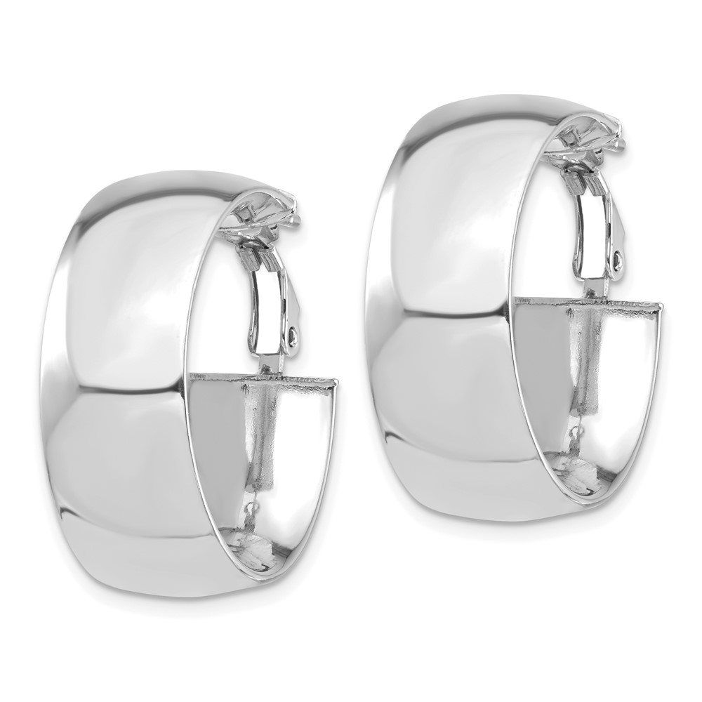 14k White Gold High Polished 10mm Omega Back Hoop Earrings (PRE969W)