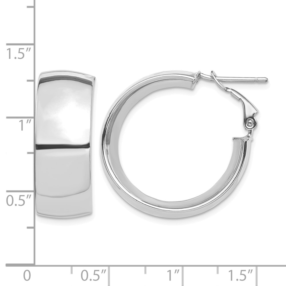 14k White Gold High Polished 10mm Omega Back Hoop Earrings (PRE969W)