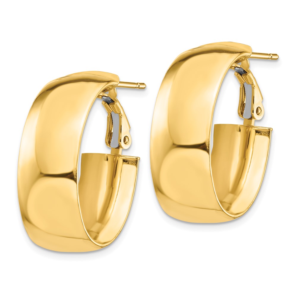 14k High Polished 10mm Omega Back Oval Hoop Earrings (PRE972)