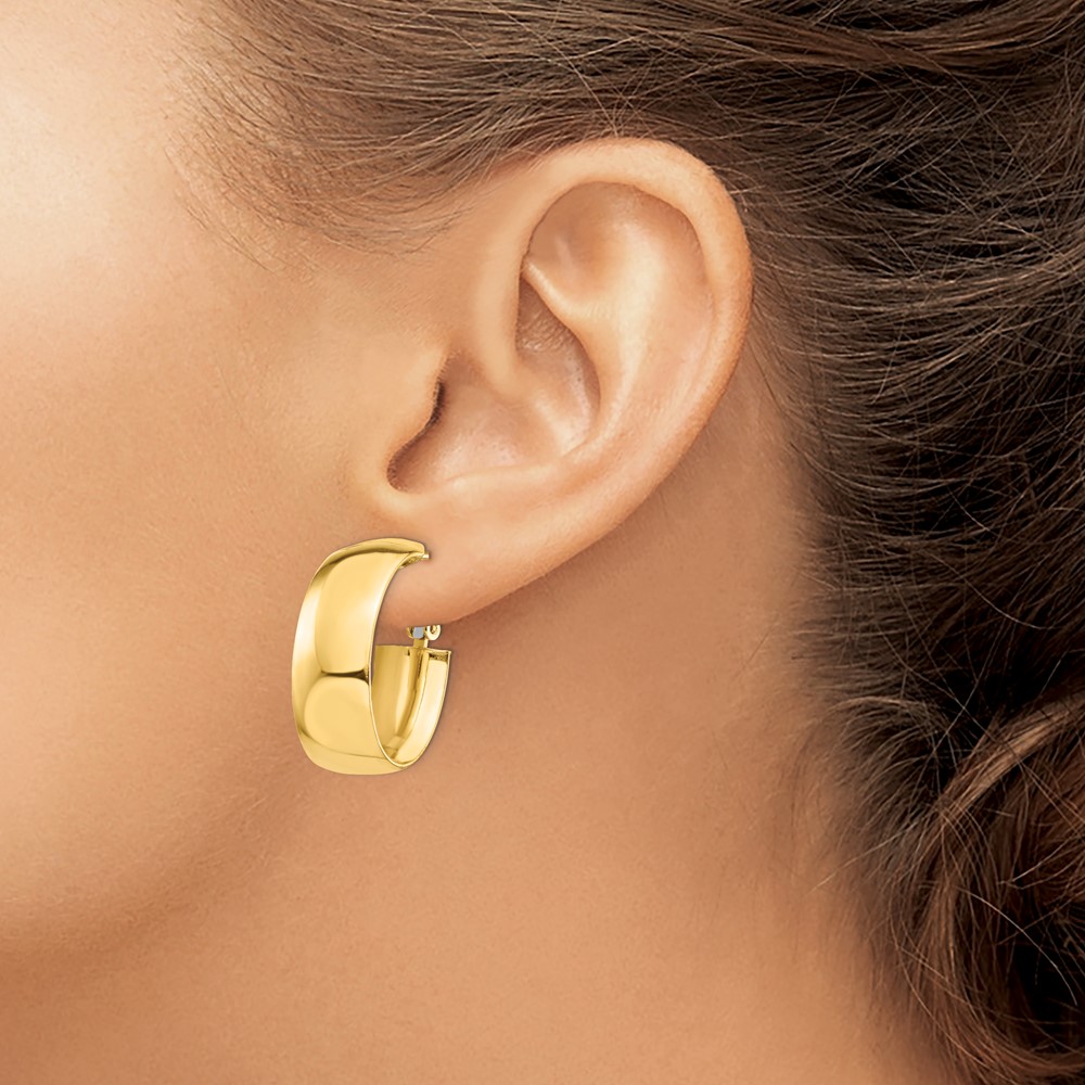 14k High Polished 10mm Omega Back Oval Hoop Earrings (PRE972)