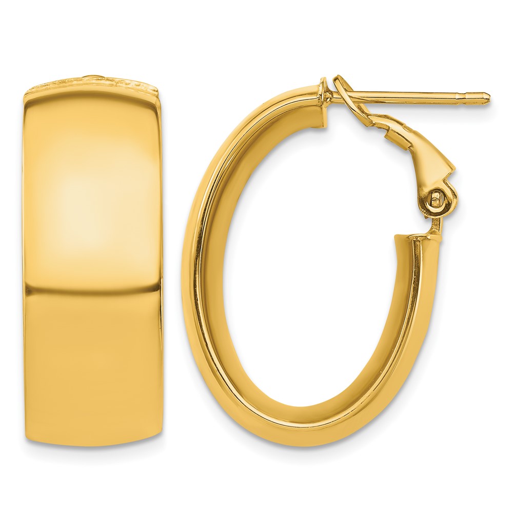 14k High Polished 10mm Omega Back Oval Hoop Earrings (PRE972)