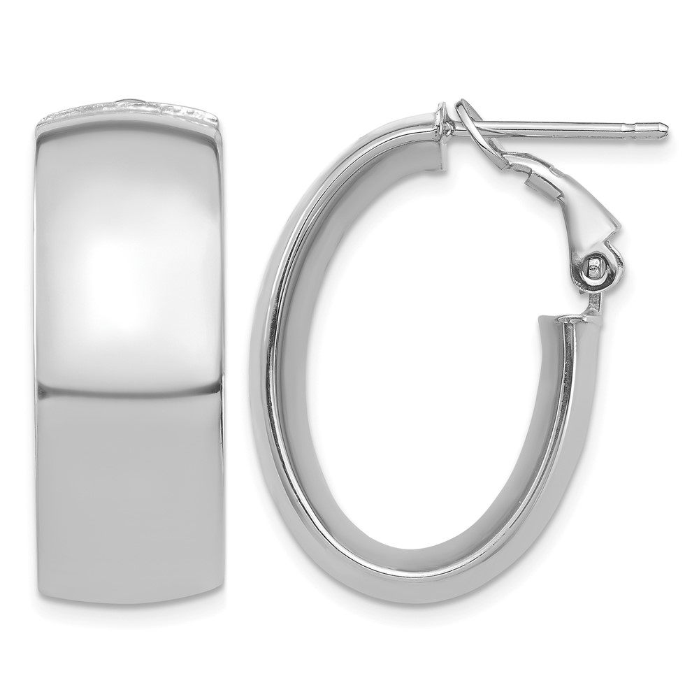 14k White Gold High Polished 10mm Omega Back Oval Hoop Earrings (PRE972W)
