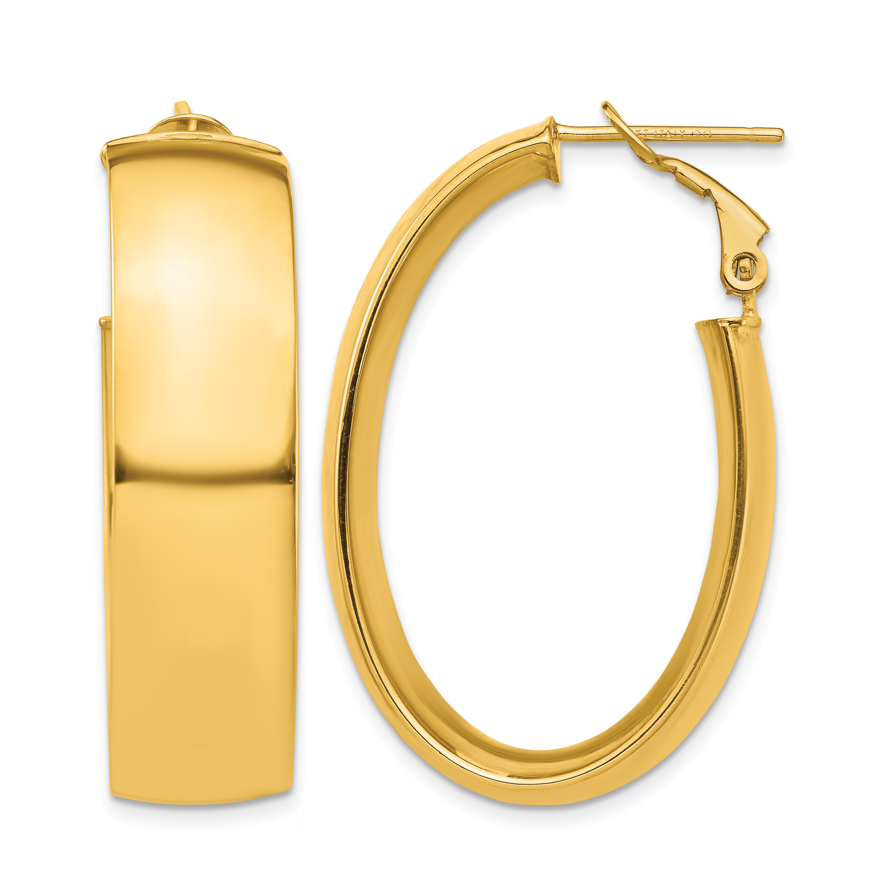 14k High Polished 10mm Omega Back Oval Hoop Earrings (PRE973)