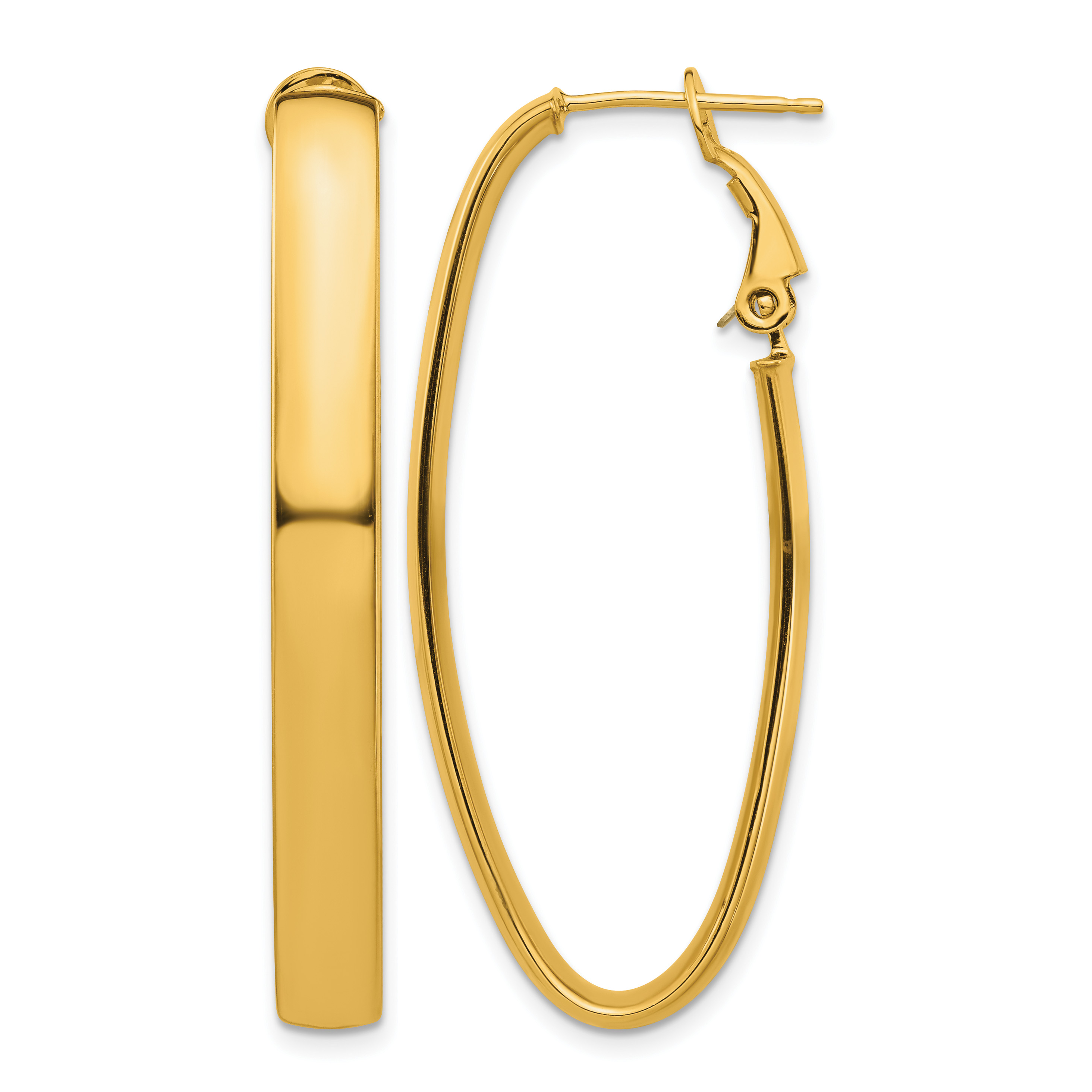 14k High Polished 5mm Omega Back Oval Hoop Earrings (PRE975)