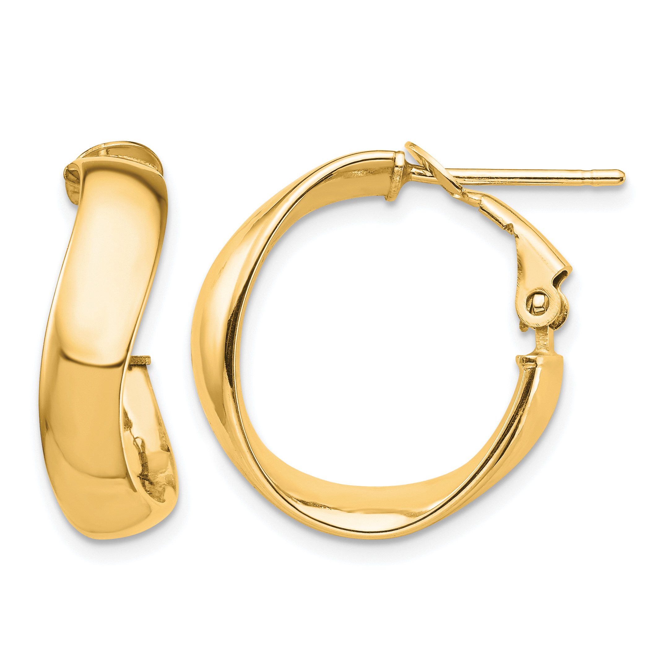 14k High Polished 5mm Wavy Omega Back Hoop Earrings (PRE982)