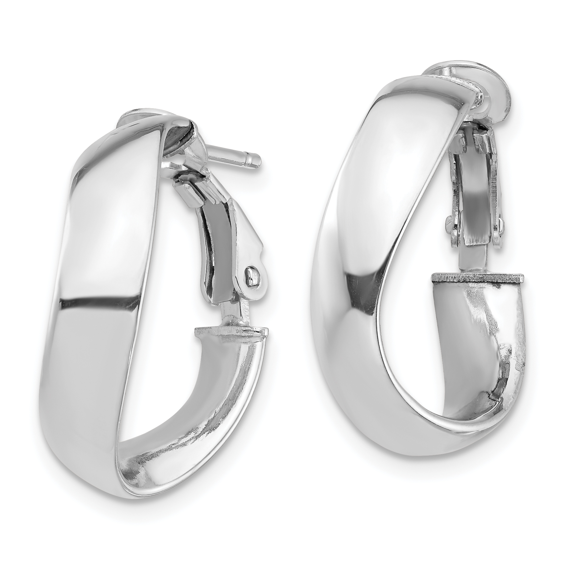 14k Gold High Polished 5mm Wavy Omega Back Hoop Earrings PRE982W - Picture 2 of 4