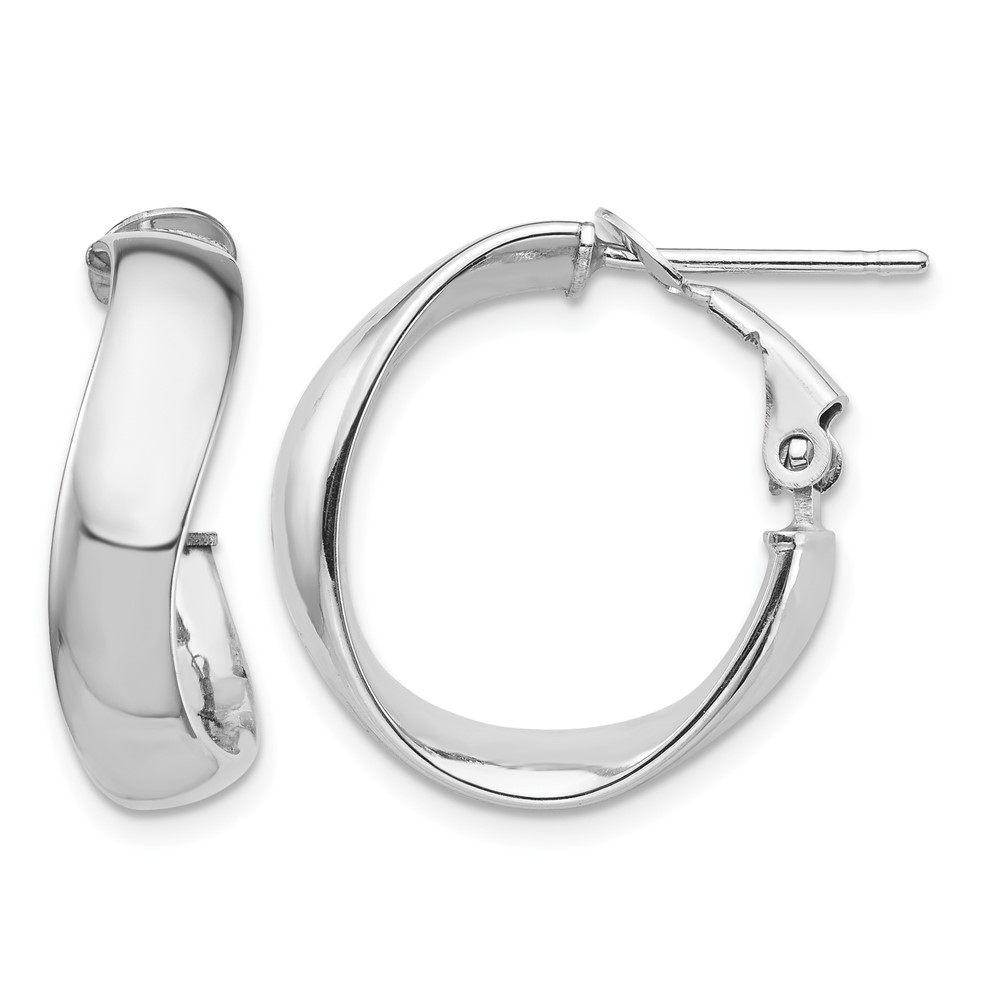14k White Gold High Polished 5mm Wavy Omega Back Hoop Earrings (PRE982W)