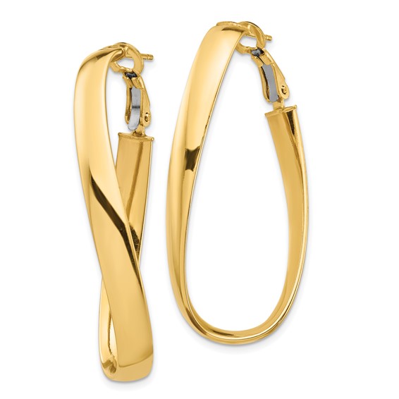 Gold Oval Twisted Omega Back Hoop Earrings