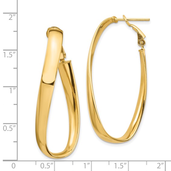 Gold Oval Twisted Omega Back Hoop Earrings