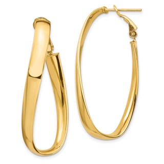 Gold Oval Twisted Omega Back Hoop Earrings