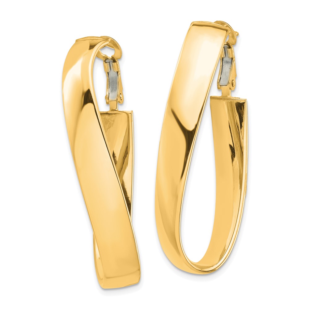 14k High Polished 7mm Twisted Omega Back Oval Hoop Earrings (PRE988)