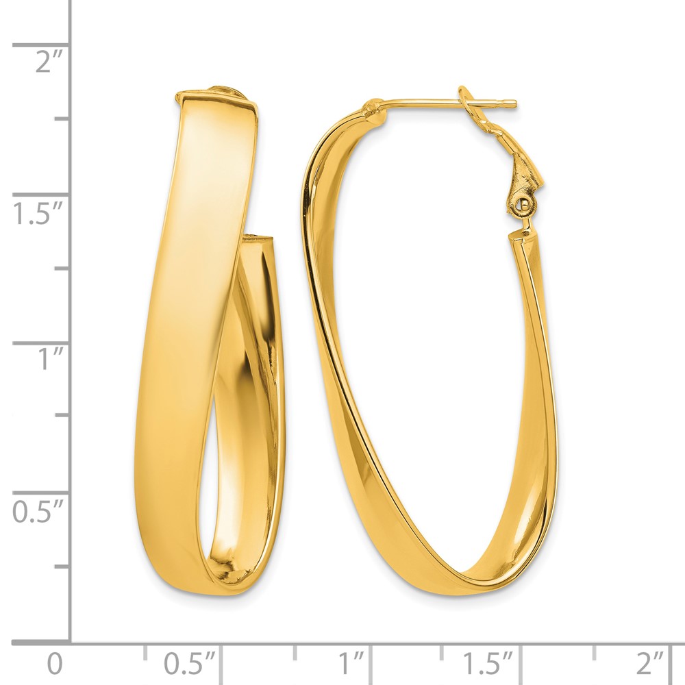14k High Polished 7mm Twisted Omega Back Oval Hoop Earrings (PRE988)
