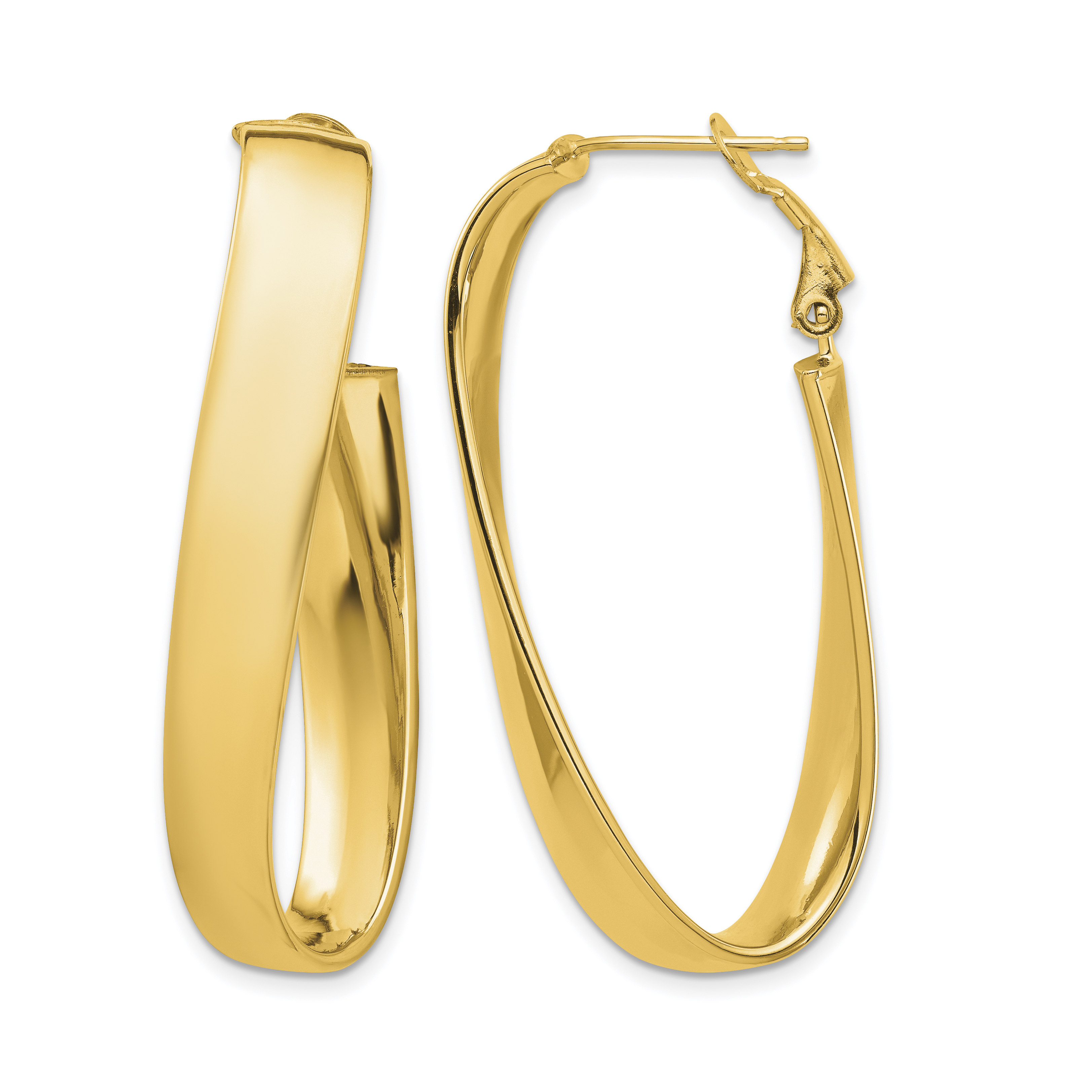14k High Polished 7mm Twisted Omega Back Oval Hoop Earrings (PRE988)