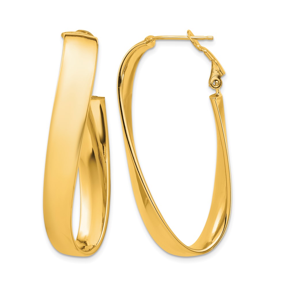 14k High Polished 7mm Twisted Omega Back Oval Hoop Earrings (PRE988)