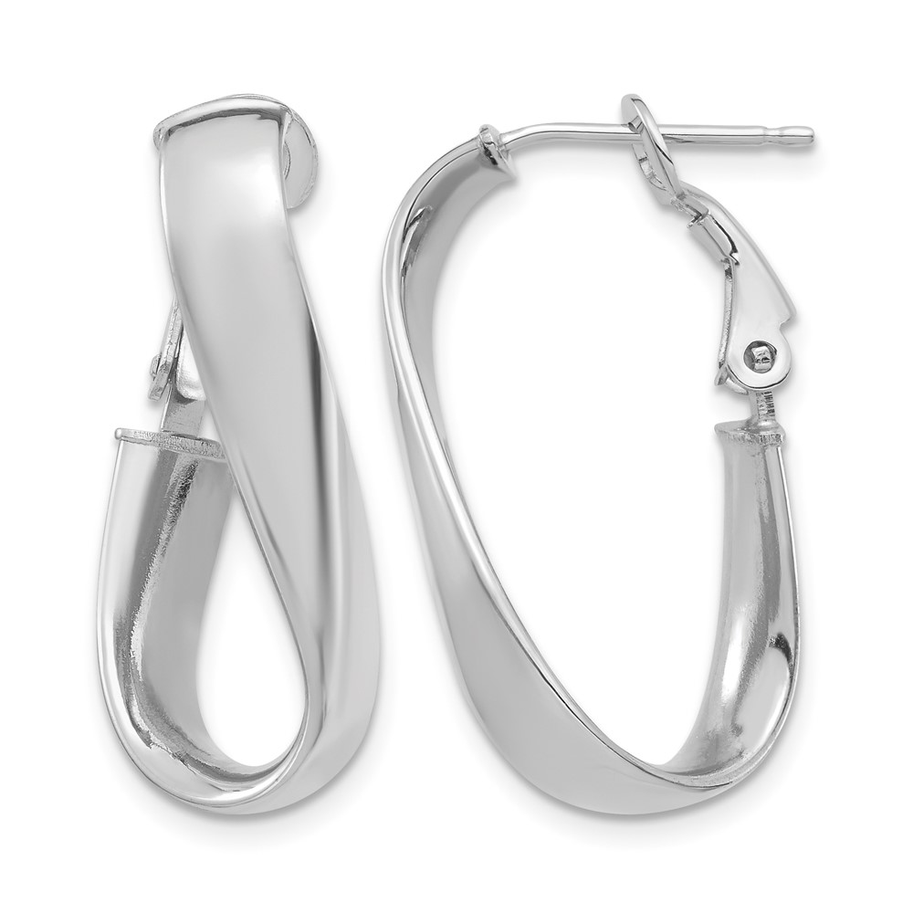 14k White Gold Polished 5mm Twisted Oval Omega Back Hoop Earrings (PRE989W)