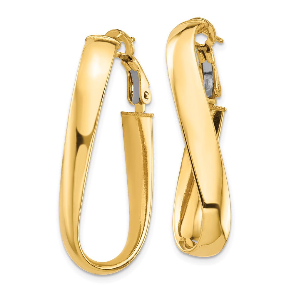 14k High Polished 5mm Twisted Oval Omega Back Hoop Earrings (PRE990)