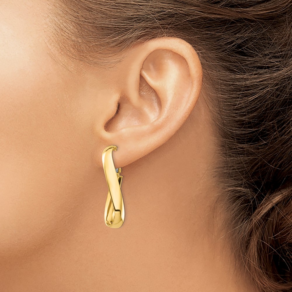 14k High Polished 5mm Twisted Oval Omega Back Hoop Earrings (PRE990)