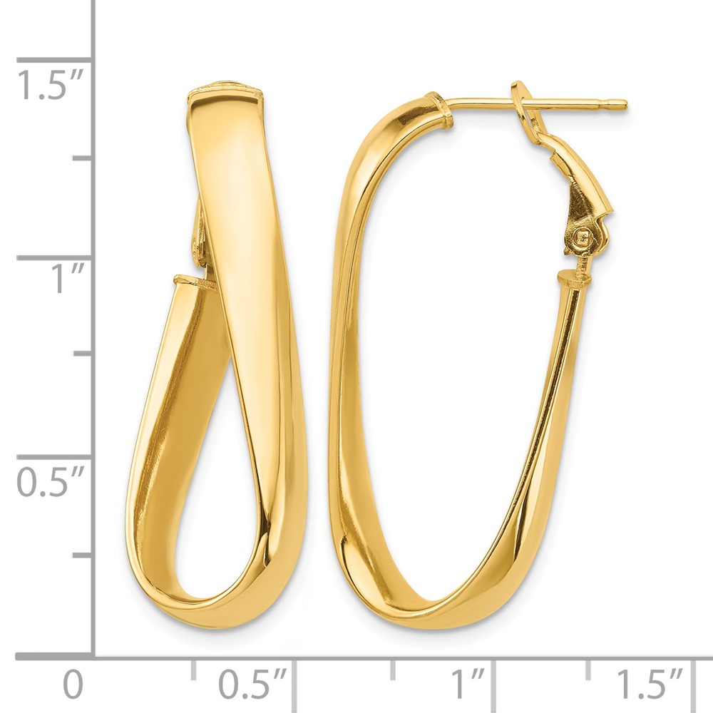 14k High Polished 5mm Twisted Oval Omega Back Hoop Earrings (PRE990)