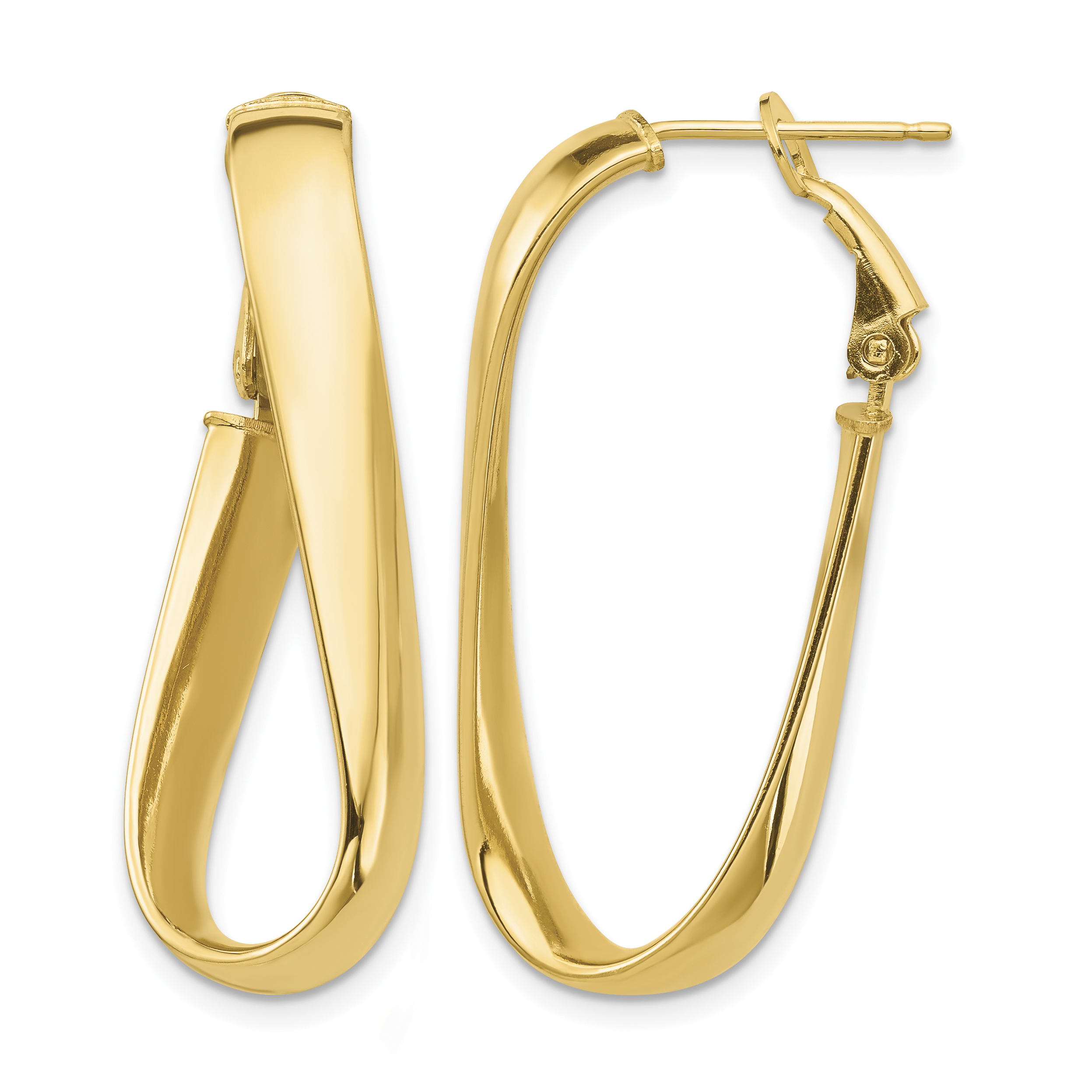 14k High Polished 5mm Twisted Oval Omega Back Hoop Earrings (PRE990)