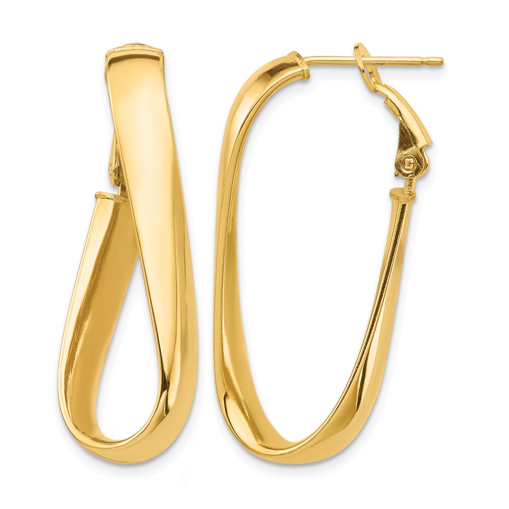 14k High Polished 5mm Twisted Oval Omega Back Hoop Earrings (PRE990)