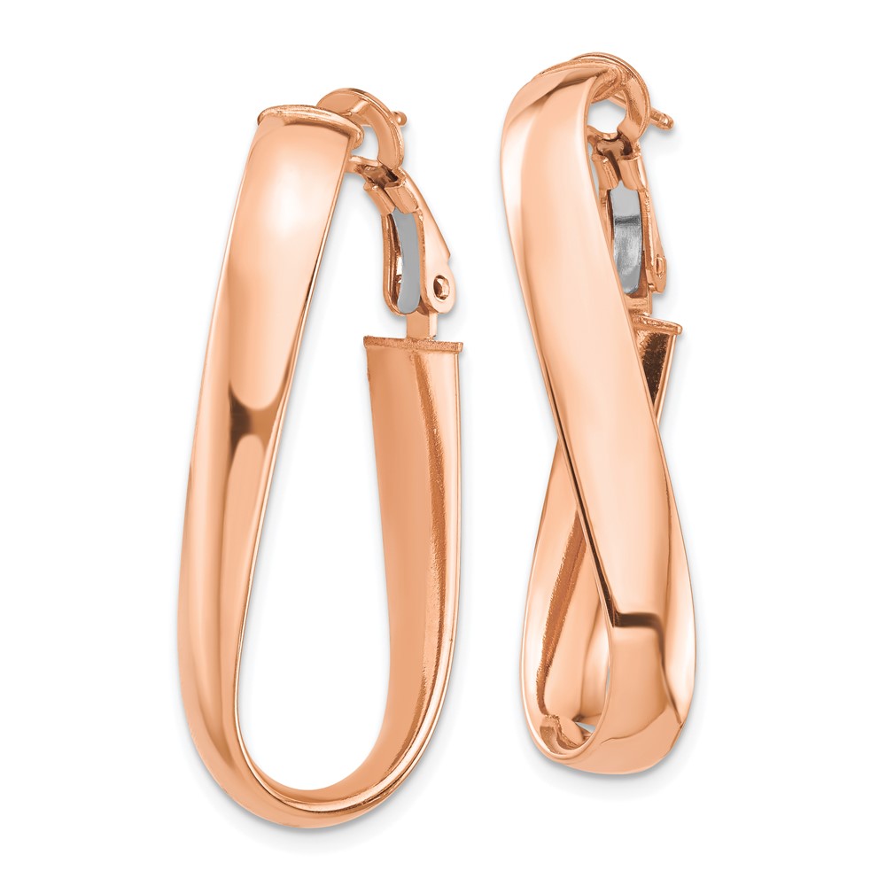 14k Rose Gold High Polished 5mm Wavy Oval Omega Back Hoop Earrings (PRE990R)