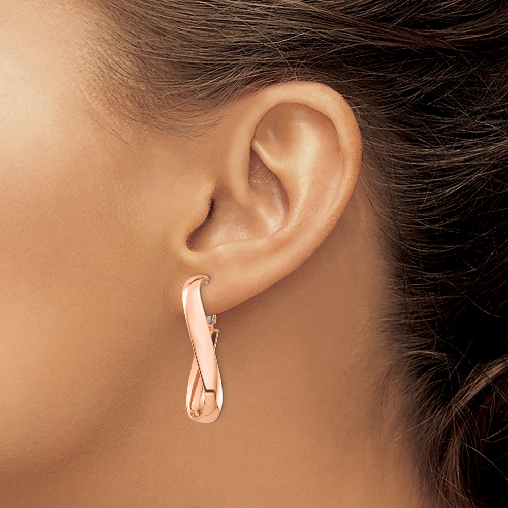 14k Rose Gold High Polished 5mm Wavy Oval Omega Back Hoop Earrings (PRE990R)