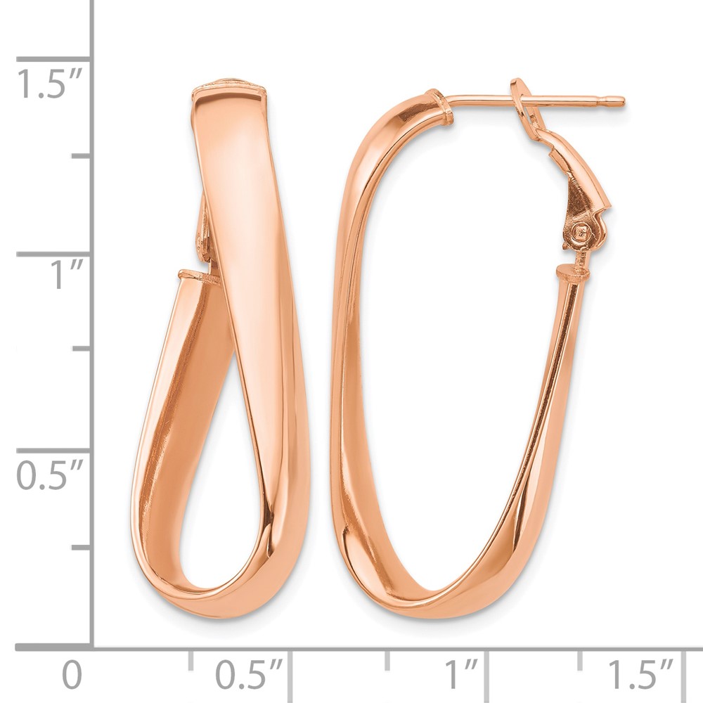 14k Rose Gold High Polished 5mm Wavy Oval Omega Back Hoop Earrings (PRE990R)