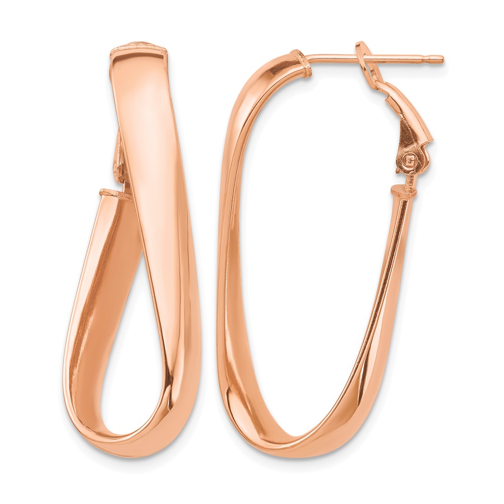 14k Rose Gold High Polished 5mm Wavy Oval Omega Back Hoop Earrings (PRE990R)