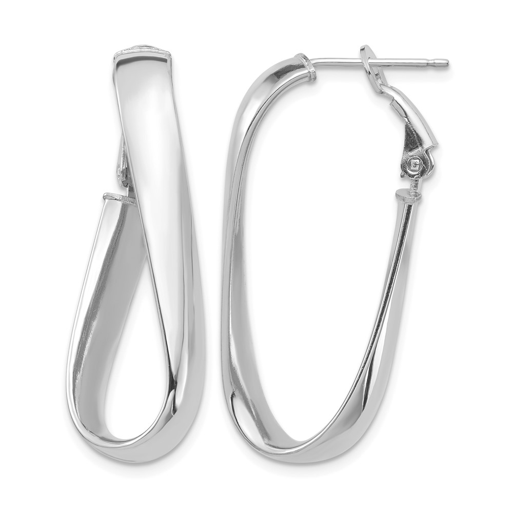 14k White Gold Polished 5mm Twisted Oval Omega Back Hoop Earrings (PRE990W)