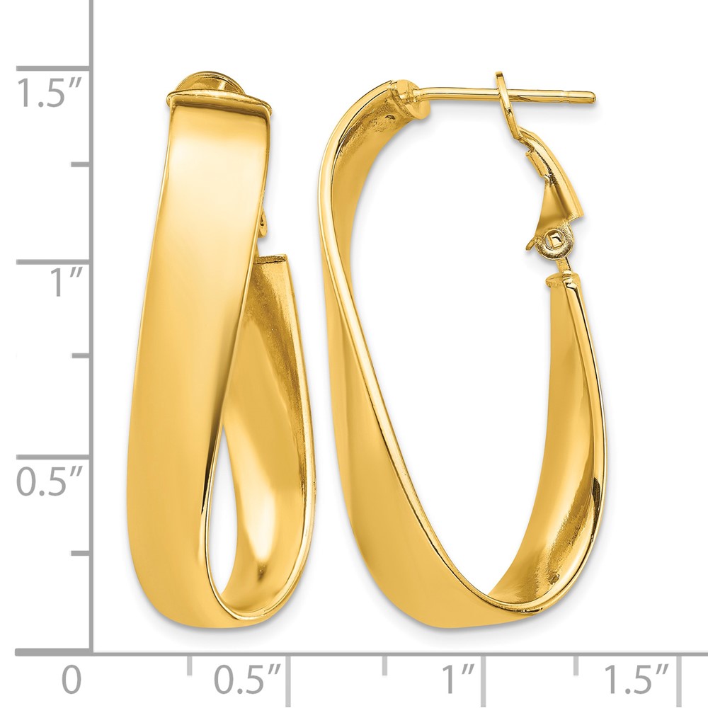 14k High Polished 7mm Wavy Oval Omega Back Hoop Earrings (PRE992)