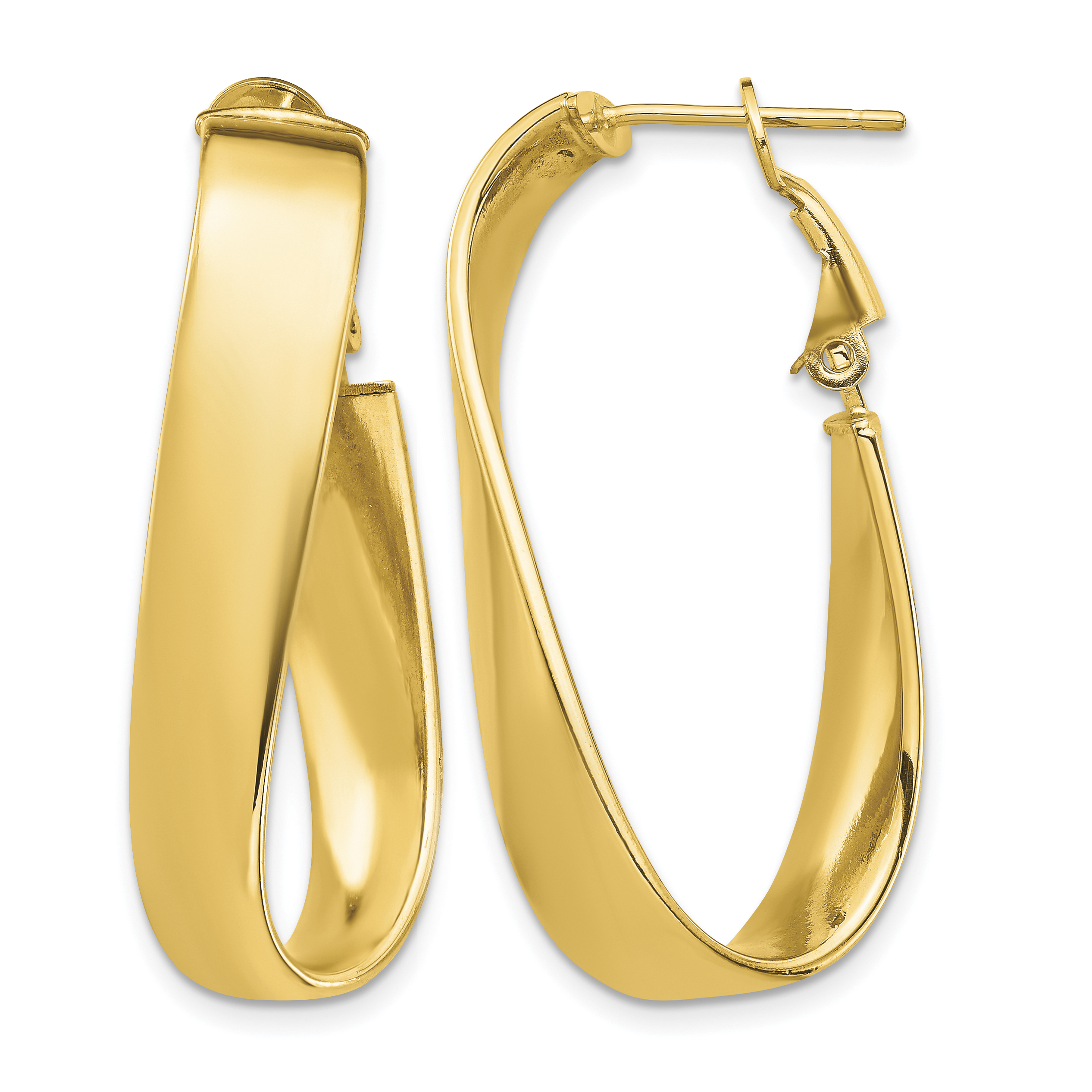 14k High Polished 7mm Wavy Oval Omega Back Hoop Earrings (PRE992)
