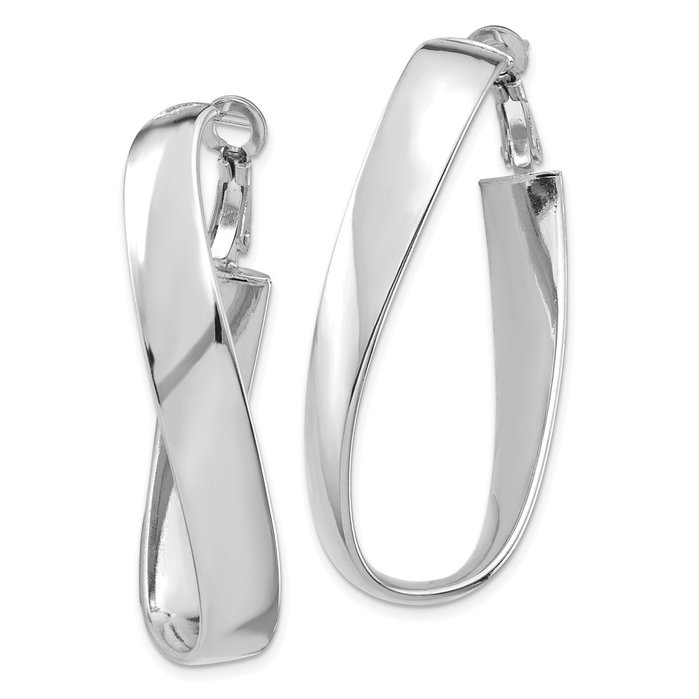 14k White Gold Polished 7mm Twisted Omega Back Oval Hoop Earrings (PRE993W)