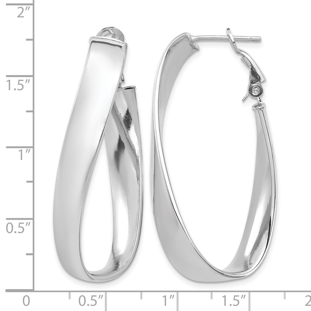 14k White Gold Polished 7mm Twisted Omega Back Oval Hoop Earrings (PRE993W)