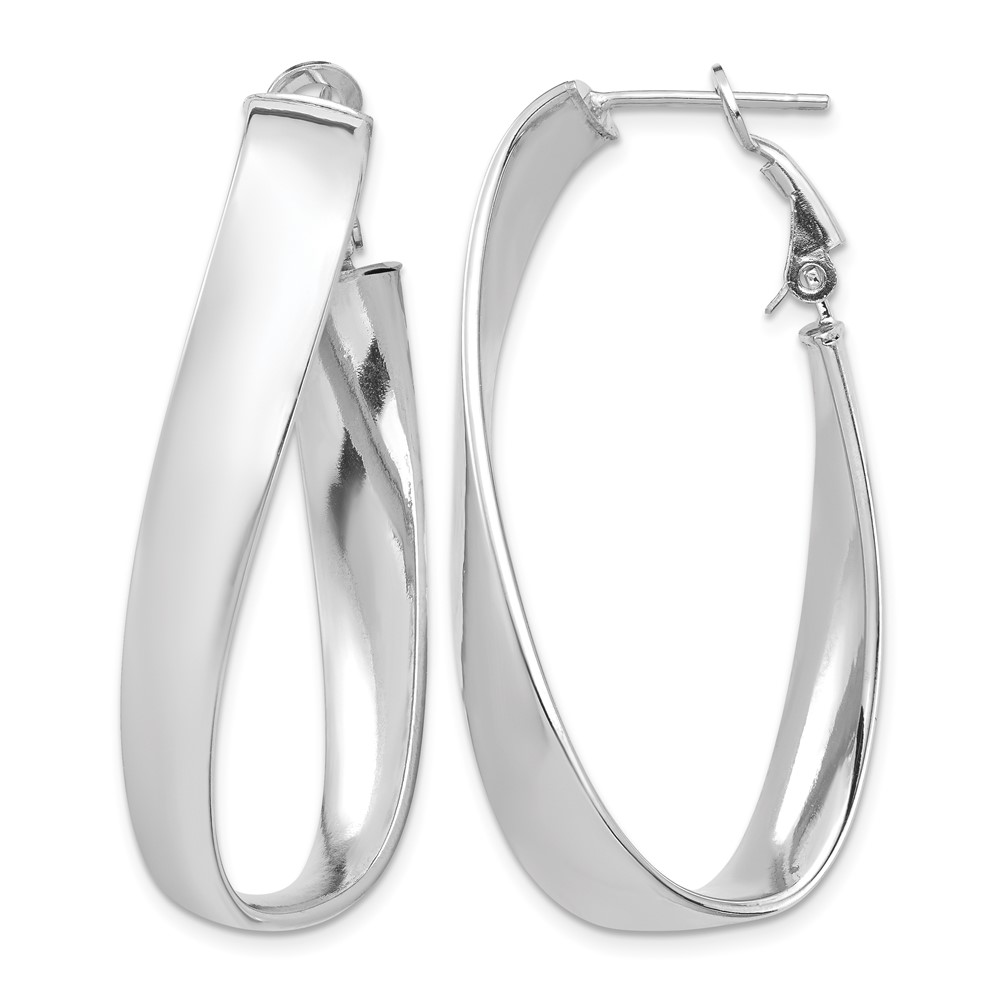 14k White Gold Polished 7mm Twisted Omega Back Oval Hoop Earrings (PRE993W)