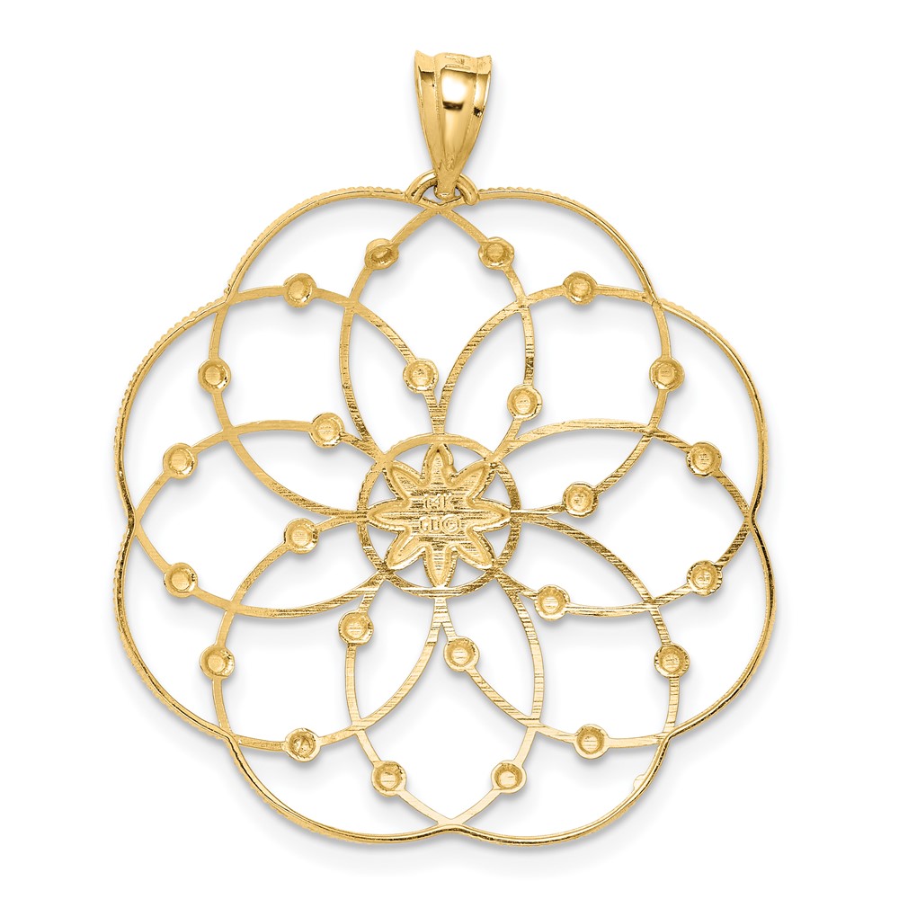 14k and Rhodium Diamond-cut Spiral Circle Pendant (PRF313)