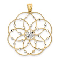 14K and White Rhodium Diamond-cut Spiral Circle Pendant view 1