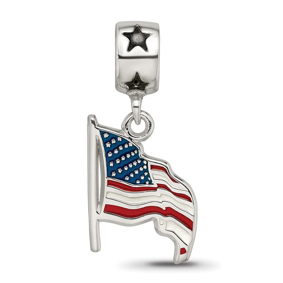 S/S FLAG WAVING 5/8" ENAMELED ON STAR BEAD BAIL