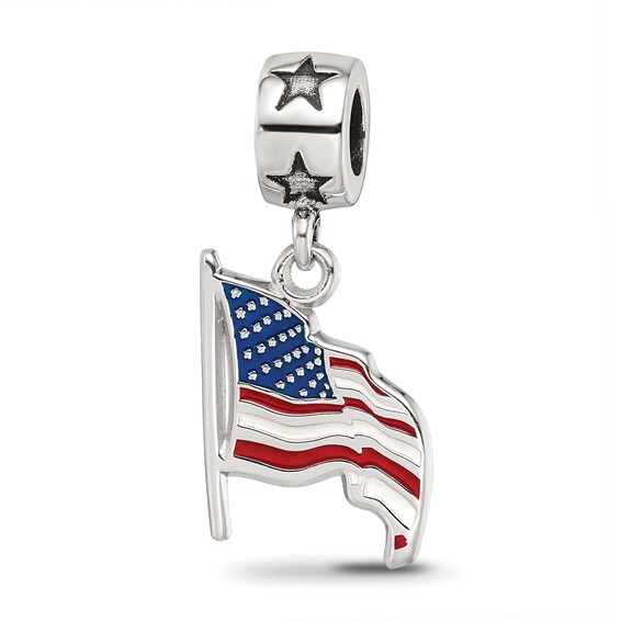 S/S FLAG WAVING 5/8" ENAMELED ON STAR BEAD BAIL